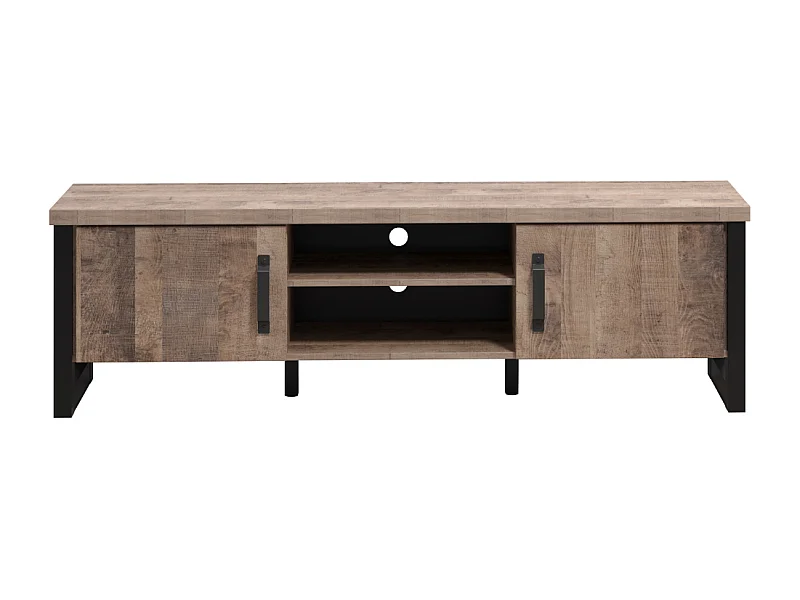 Meuble TV 2 portes, 2 niches et 2 ouvertures passe-câbles L166 cm - EMILE