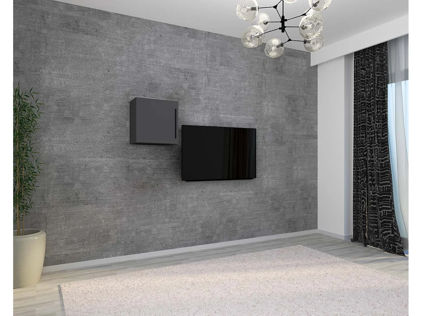 ArilaM table TV armoire murale 1 porte anthracite.