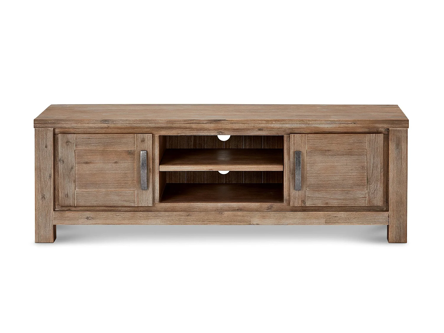 Alana Meuble TV avec 2 portes et une étagère, en bois d'acacia, teinté brun. Livré monté prêt à l'emploi.