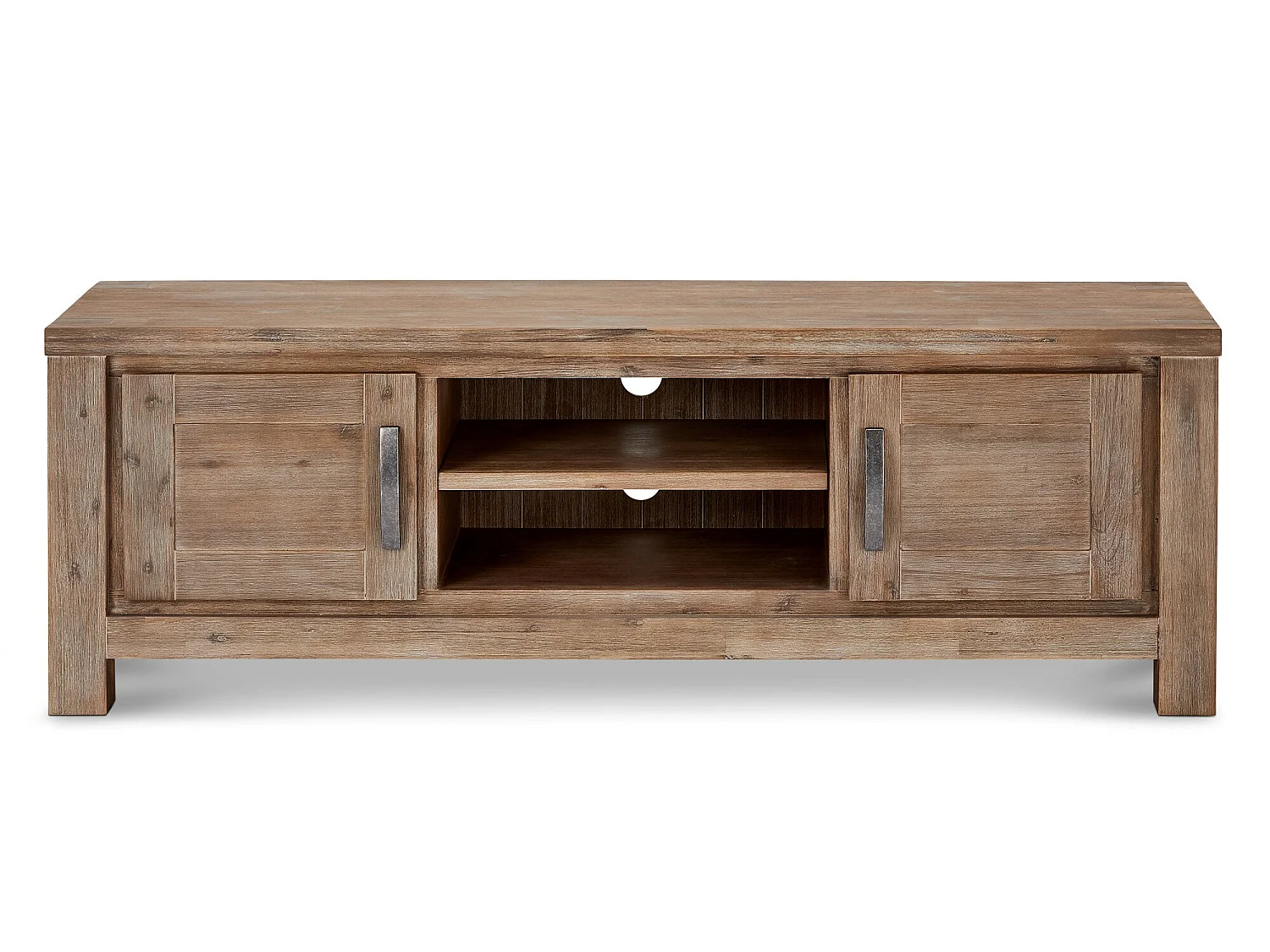 Alana Meuble TV avec 2 portes et une étagère, en bois d'acacia, teinté brun. Livré monté prêt à l'emploi.