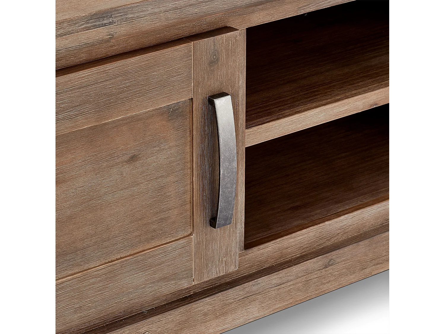 Alana Meuble TV avec 2 portes et une étagère, en bois d'acacia, teinté brun. Livré monté prêt à l'emploi.