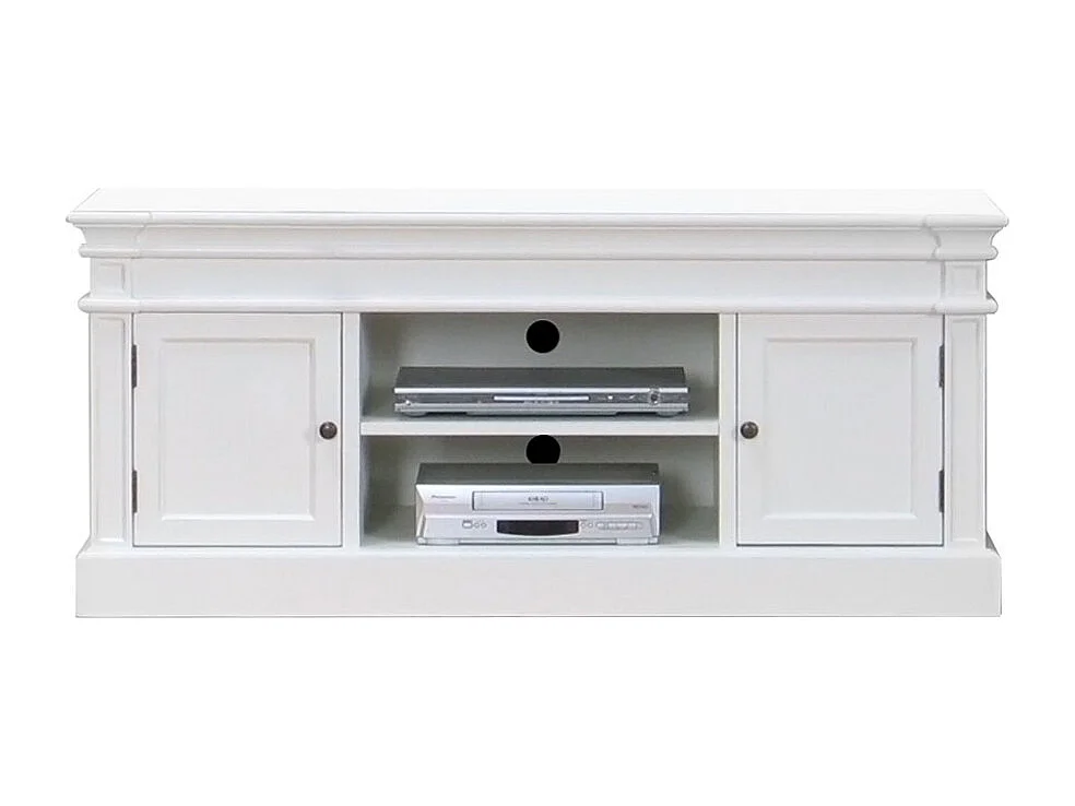 Amaretta Meuble TV largeur 137 cm, hauteur 60 cm, vieux blanc, vintage patiné.