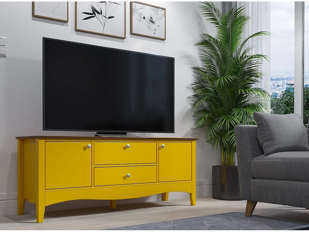 Elisa geel en licht hout tv-meubel met 3 deuren en 1 lade