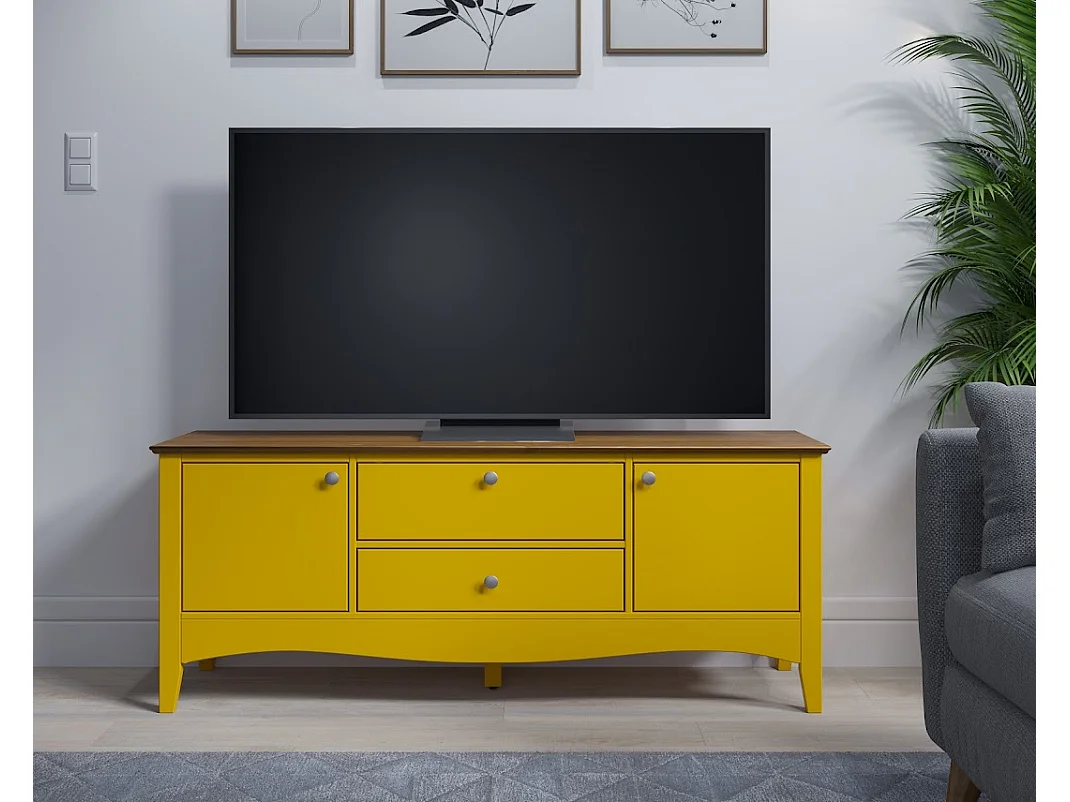 Elisa geel en licht hout tv-meubel met 3 deuren en 1 lade