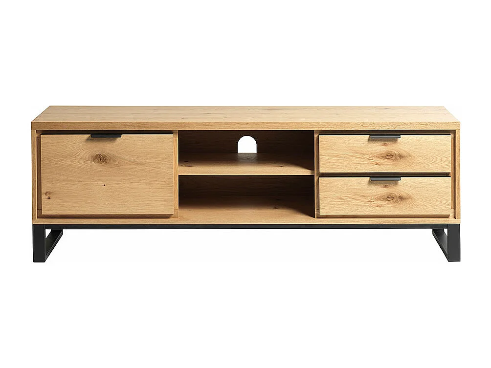 Livorno Meuble TV 1 porte, 2 espaces ouverts, 2 tiroirs, chêne, naturel.