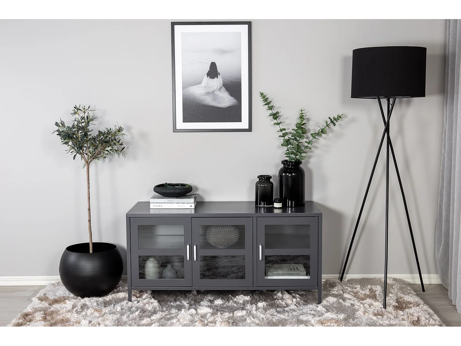 Acero TV Tisch 2 Türen, 2 Schubladen, hellgrau.