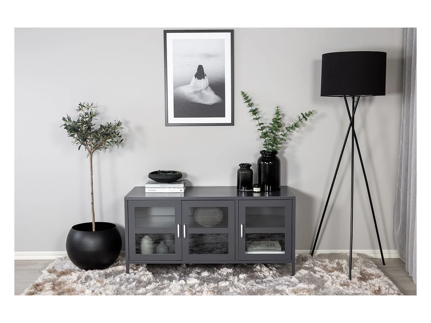 Acero TV-meubel 2 deuren, 2 laden, lichtgrijs.