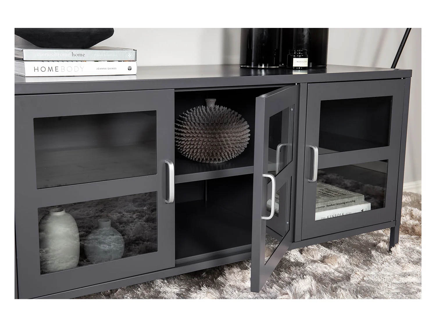 Acero TV-meubel 2 deuren, 2 laden, lichtgrijs.