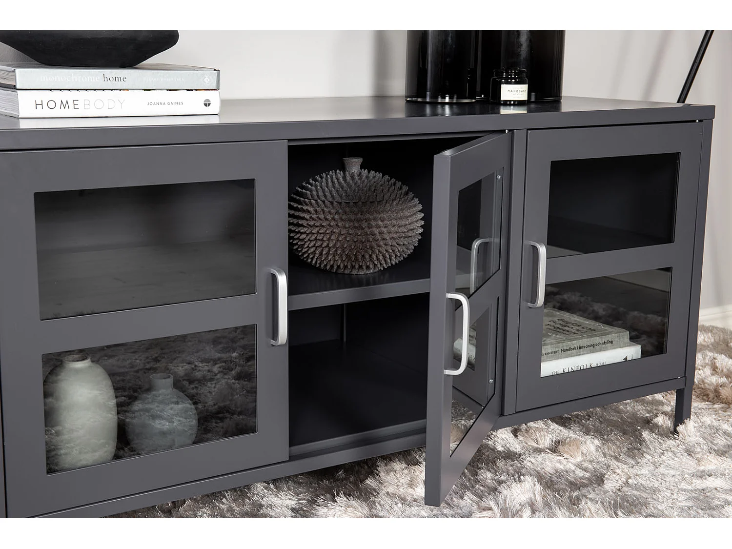 Acero TV Tisch 2 Türen, 2 Schubladen, hellgrau.