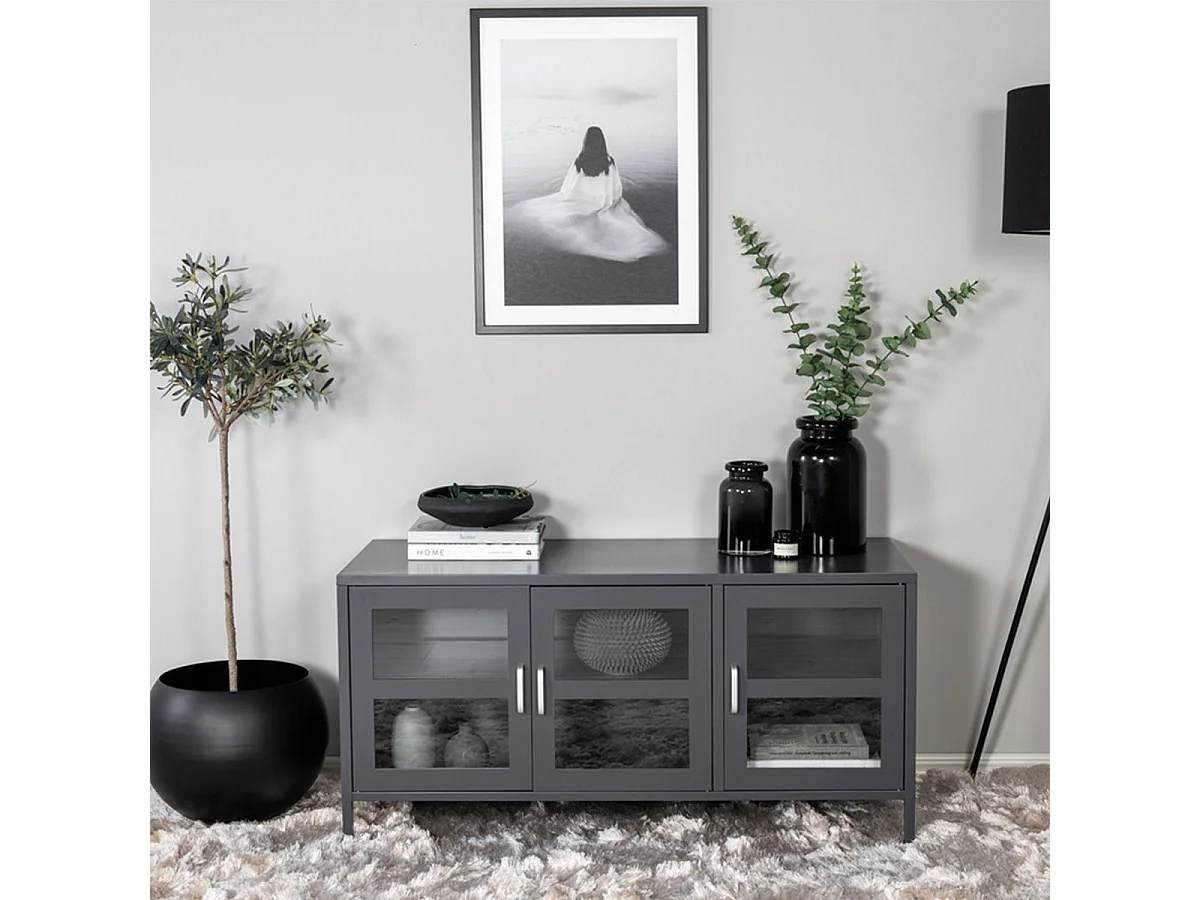 Meuble TV 3 Portes "Acero" 120cm Gris Clair