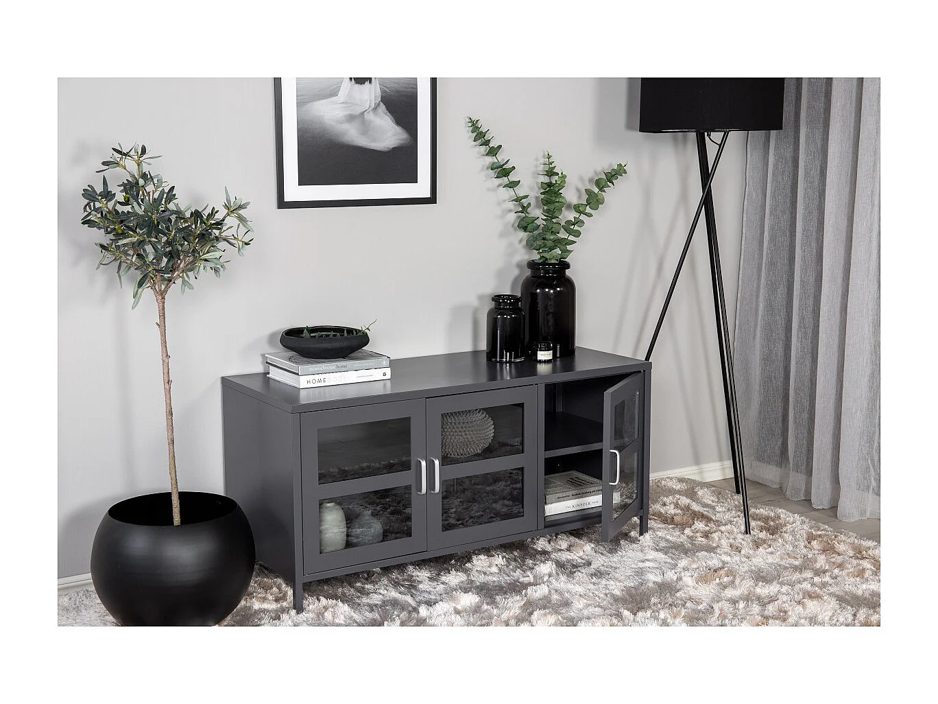 Meuble TV 3 Portes "Acero" 120cm Gris Clair