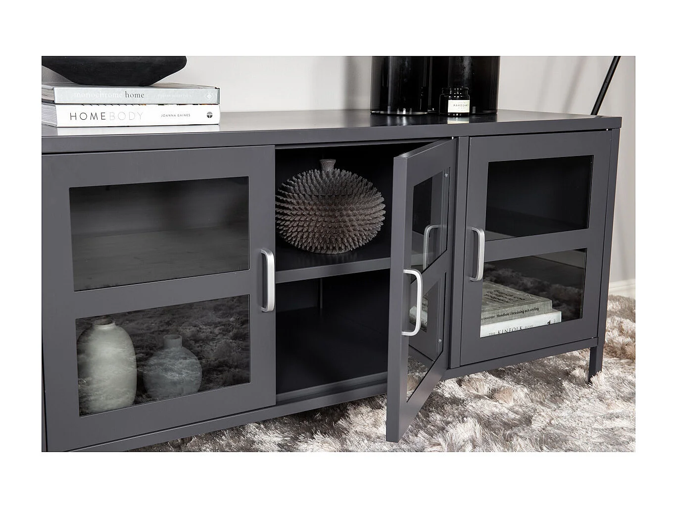Meuble TV 3 Portes "Acero" 120cm Gris Clair