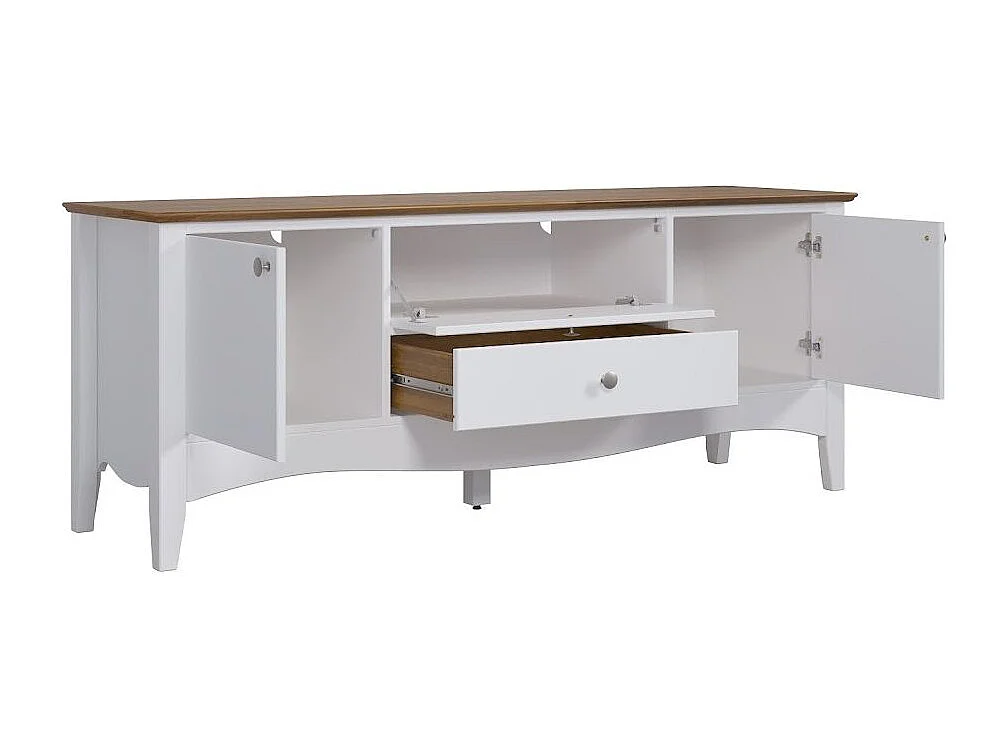 Meuble TV 3 portes 1 tiroir blanc et bois clair Elisa