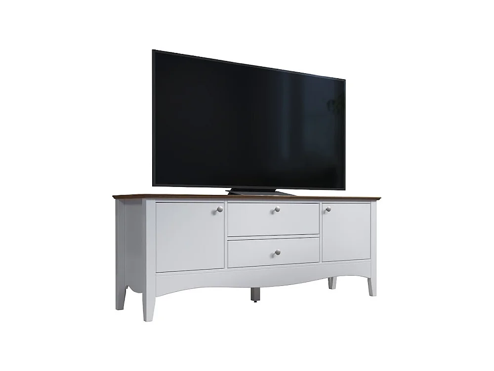 Meuble TV 3 portes 1 tiroir blanc et bois clair Elisa