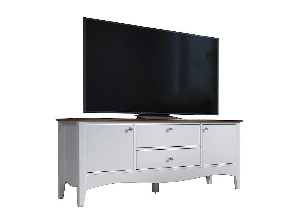 Meuble TV 3 portes 1 tiroir blanc et bois clair Elisa