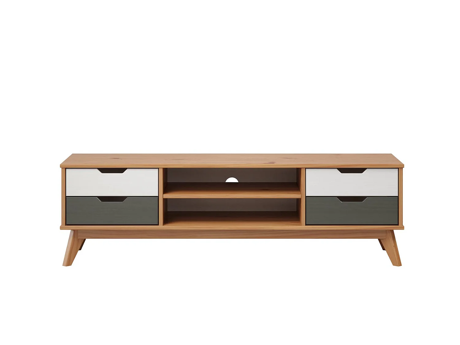 Scandik TV-meubel 4 laden, 1 plank honing,wit,grijs.