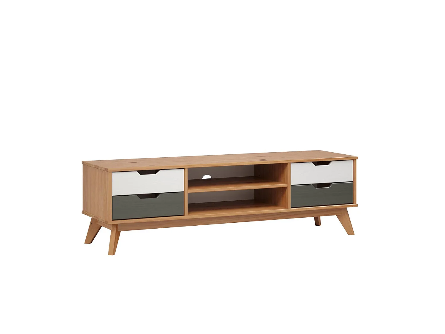 Scandik TV-meubel 4 laden, 1 plank honing,wit,grijs.