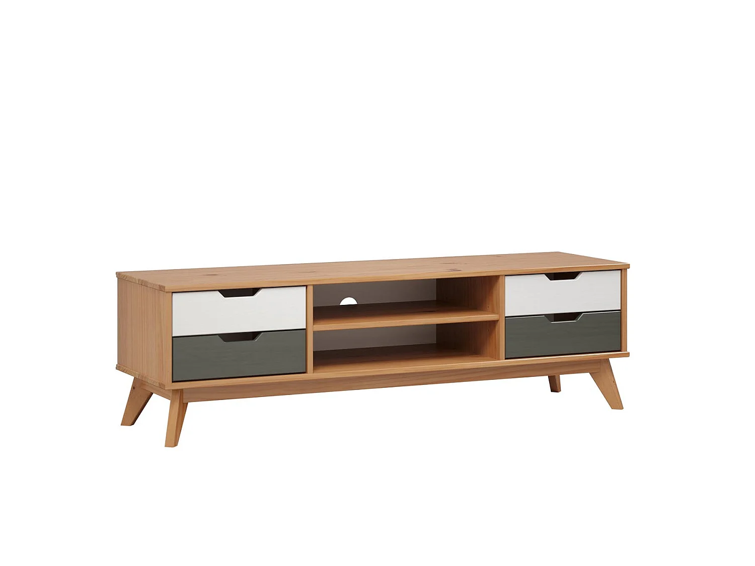 Scandik TV-meubel 4 laden, 1 plank honing,wit,grijs.