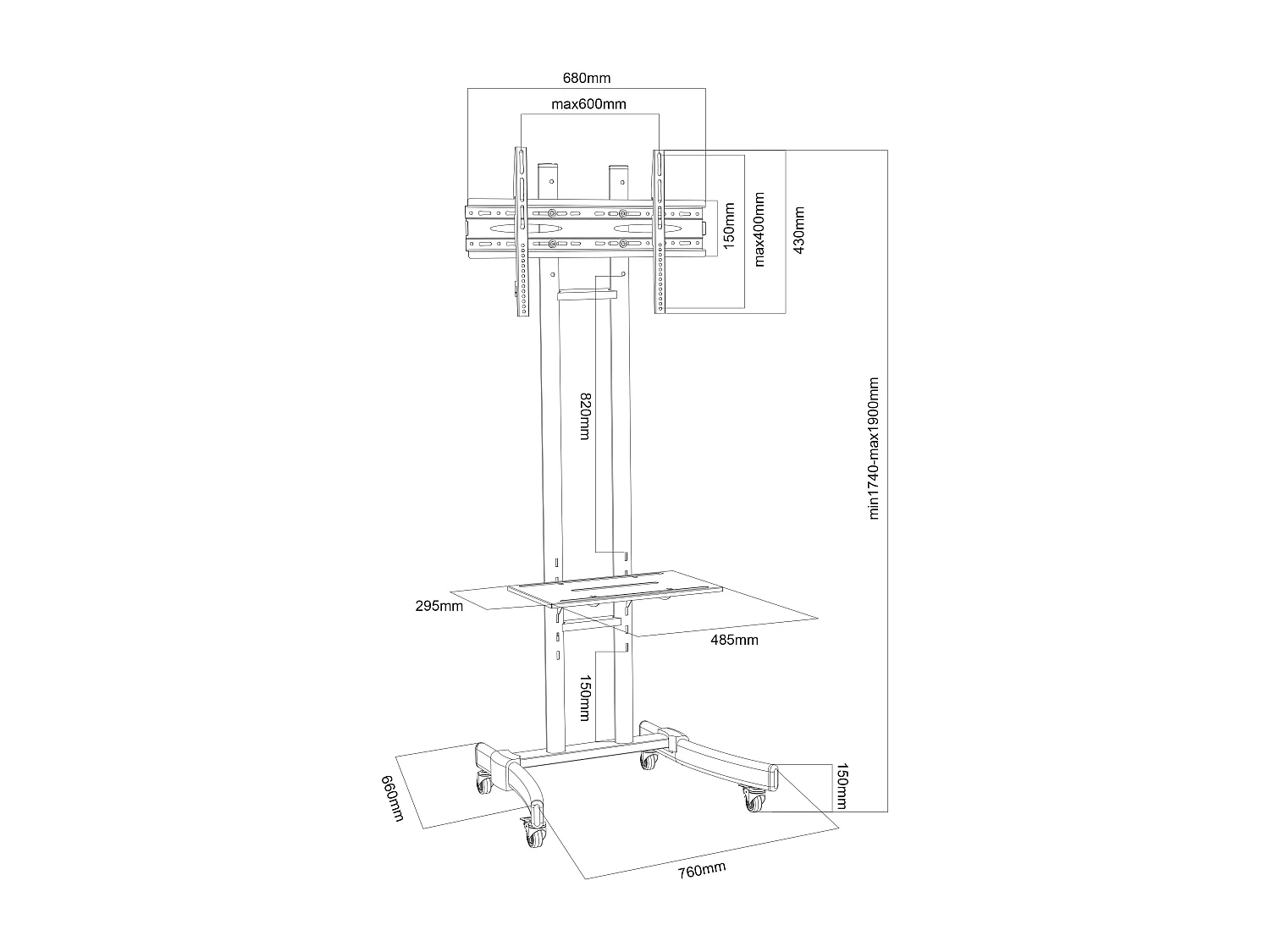 TV stand feet B-MS Black H. 190 x W. 76 x D. 66 cm