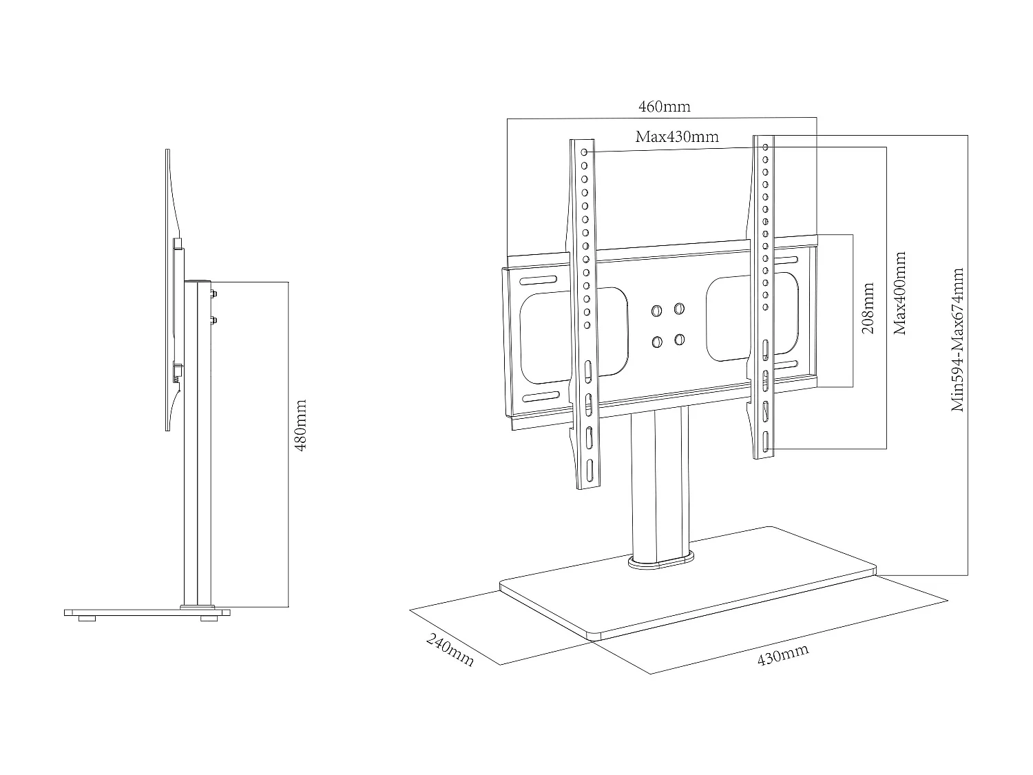 TV stand feet B-TTS-400 Black H. 67 x W. 46 x D. 24 cm