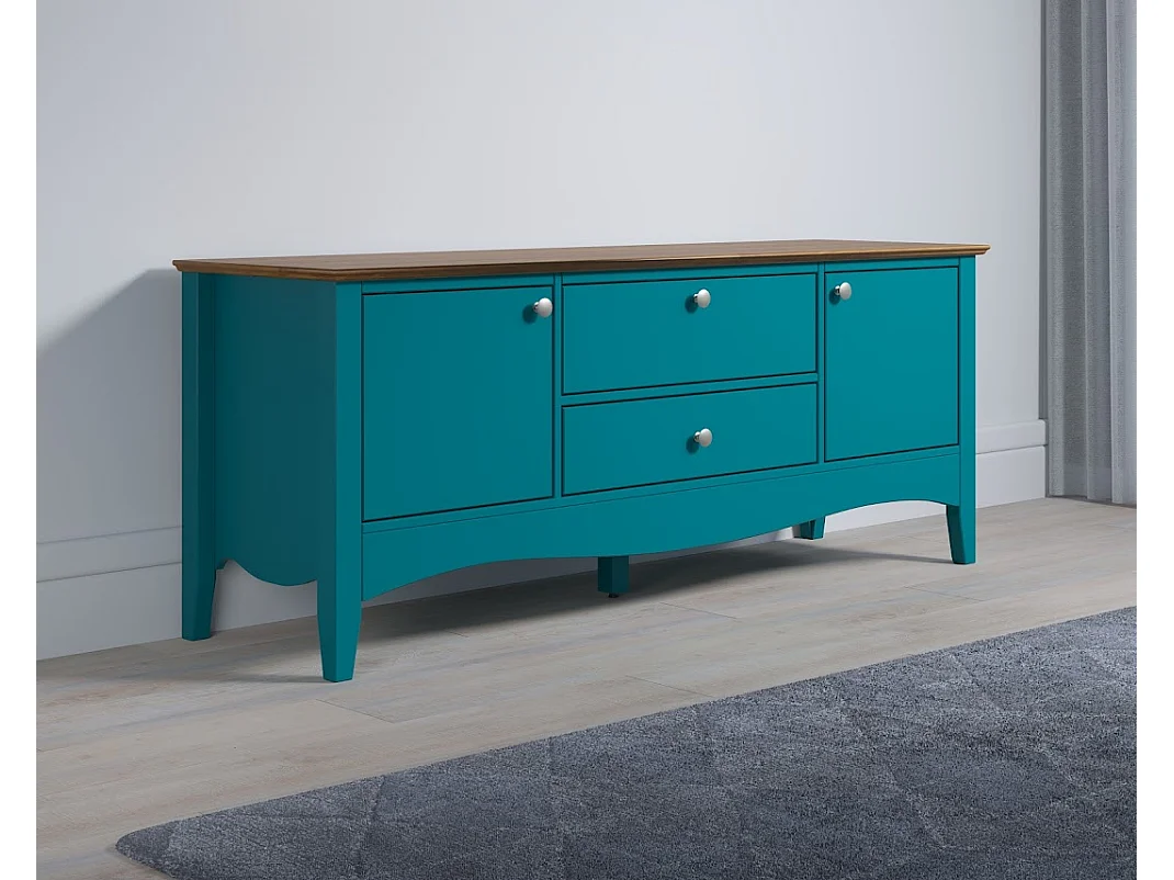 Meuble TV 3 portes 1 tiroir bleu et bois clair Elisa