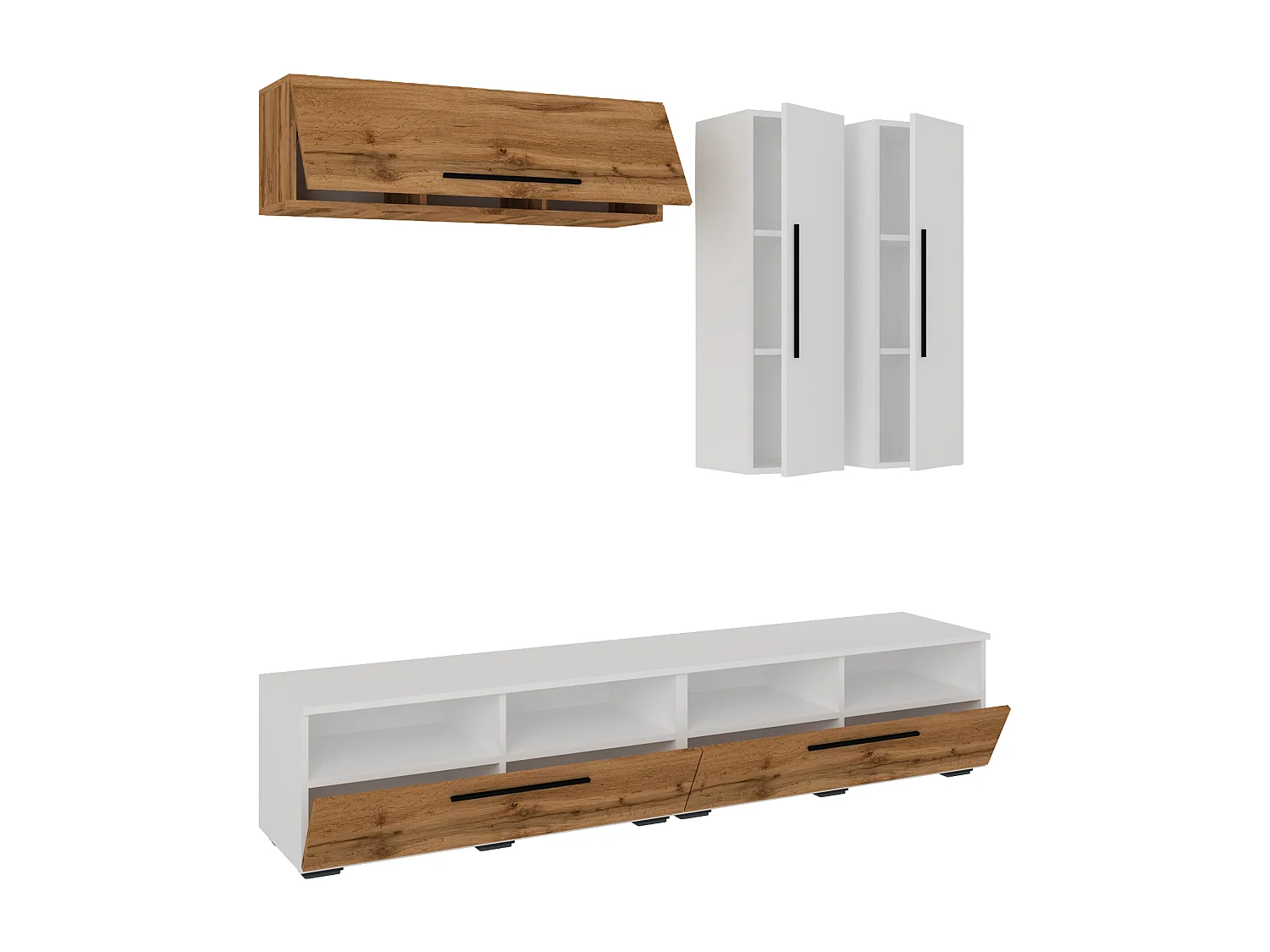 TV Furniture Arila White / Honey oak H. 200 x W. 190 x D. 40 cm