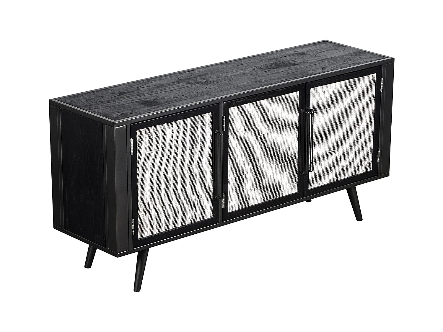 NordicMindiRattan Meuble TV avec 3 portes, noir.