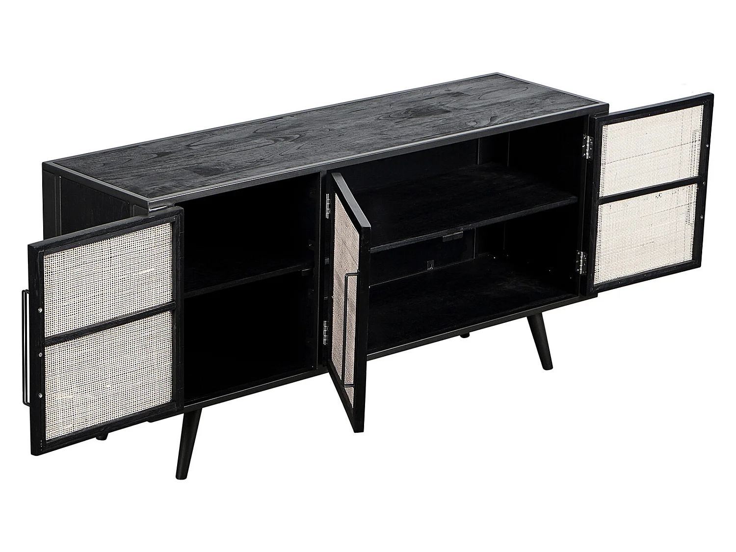 NordicMindiRattan Meuble TV avec 3 portes, noir.