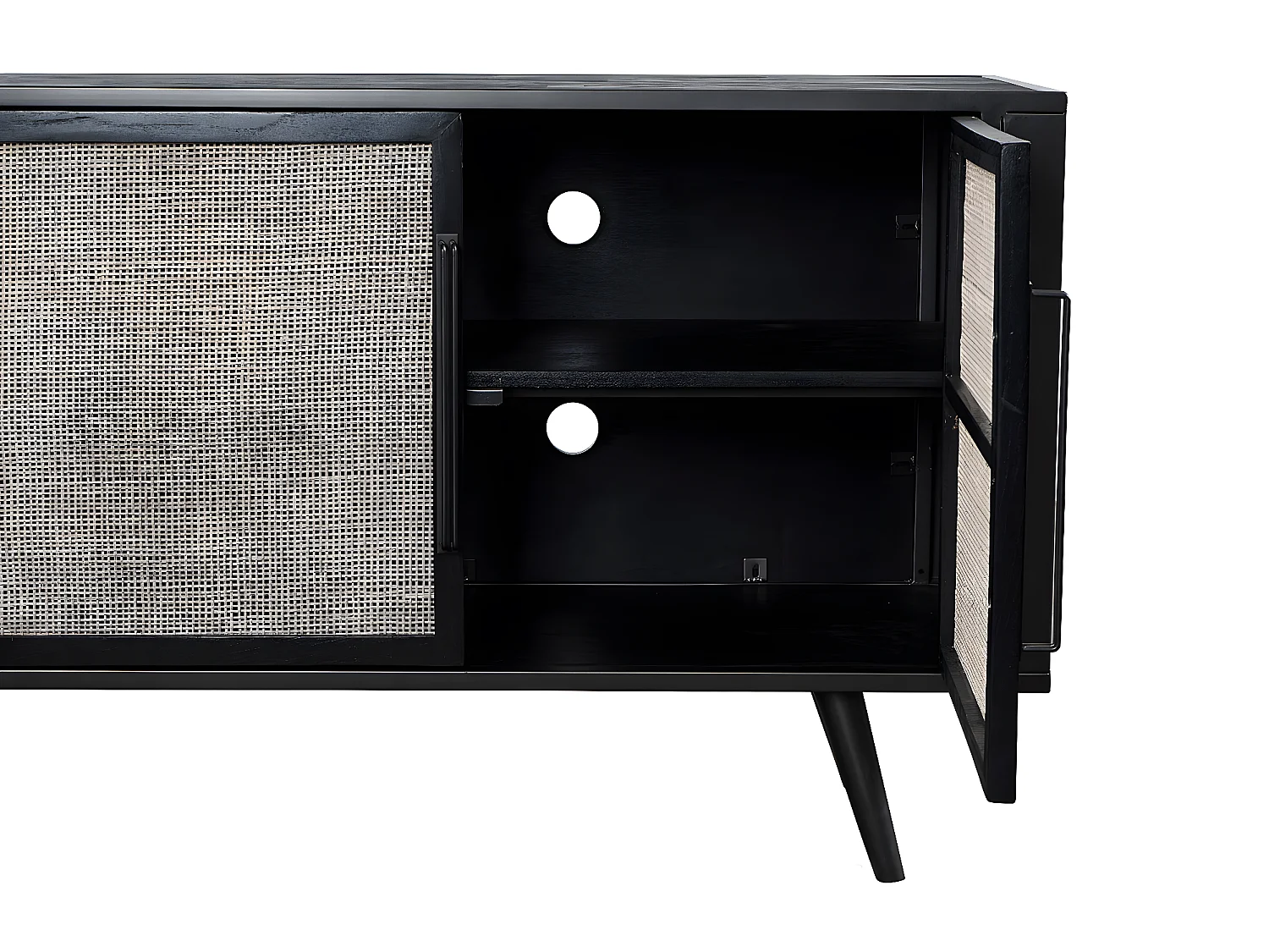 NordicMindiRattan Meuble TV avec 3 portes, noir.