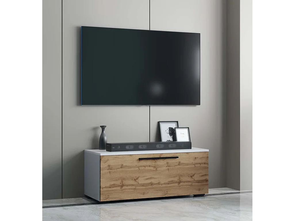 TV Furniture Arila White / Honey oak H. 39 x W. 95 x D. 40 cm