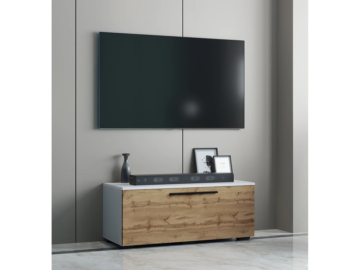 TV Furniture Arila White / Honey oak H. 39 x W. 95 x D. 40 cm