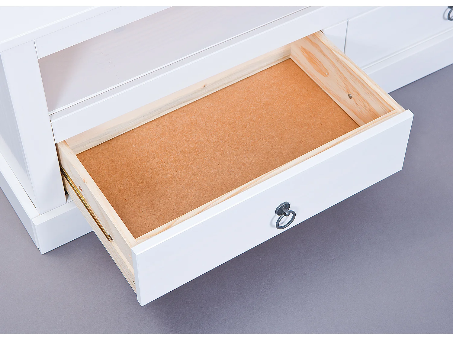 Pall TV Tisch 2 Schubladen, 1 Fach, weiss.