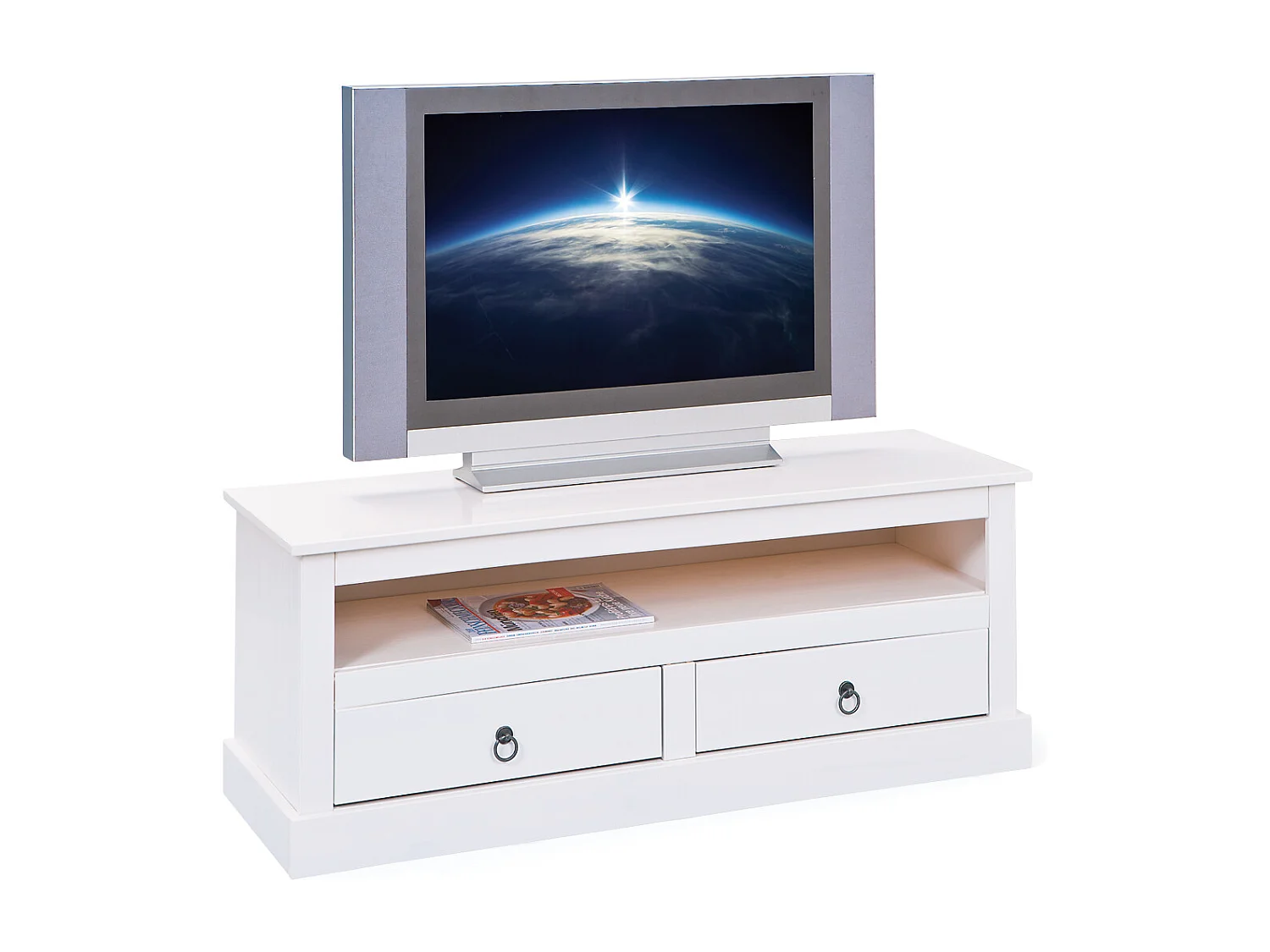 Pall TV Tisch 2 Schubladen, 1 Fach, weiss.