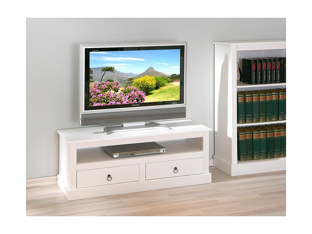 Mobile TV in pallet, 2 cassetti, 1 scomparto, bianco.