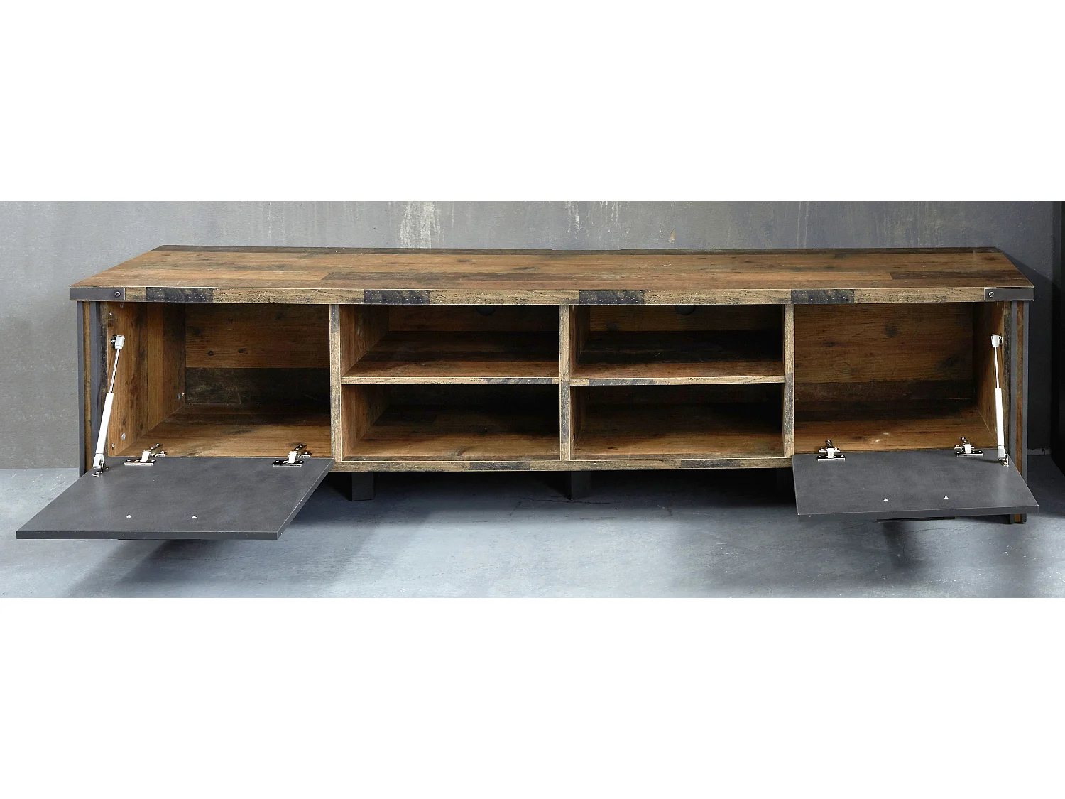 Prip Meuble TV, 4 Espaces de rangement et 2 portes battantes, look vieux bois, Matera .