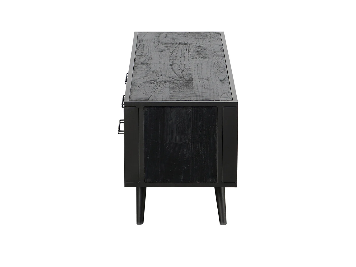 NordicMindiRattan Meuble TV avec 1 espace de rangement ouvert et 3 tiroirs, noir.