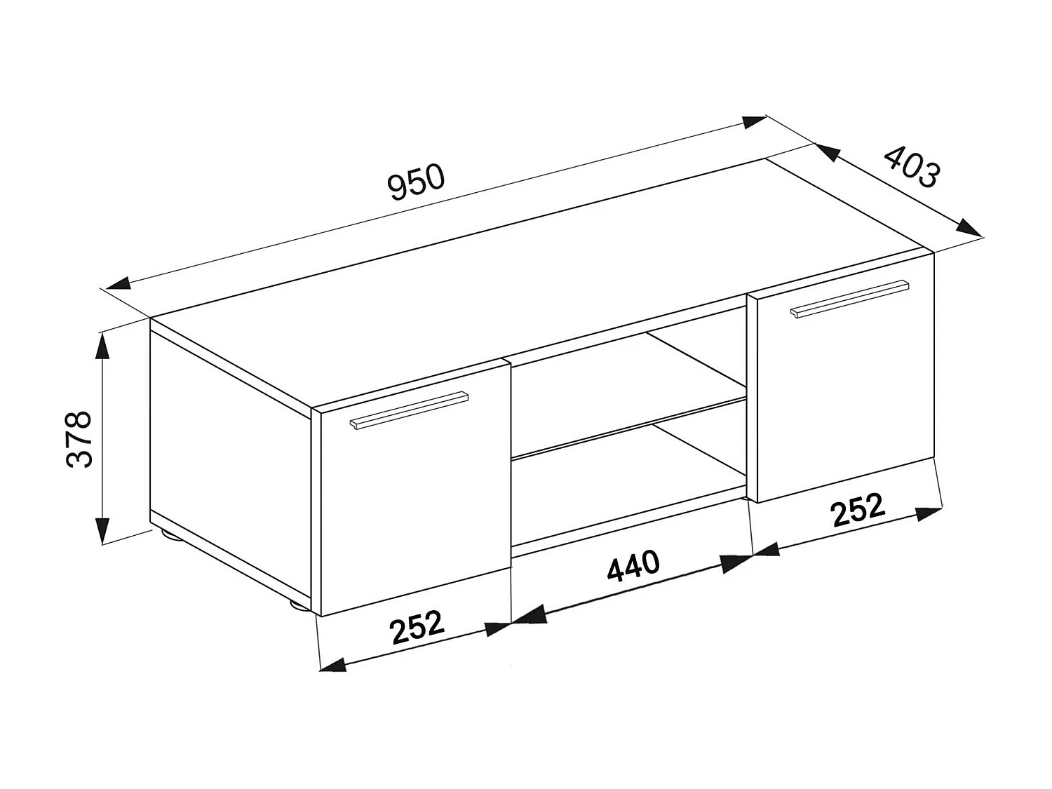 TV Furniture Lowina Black H. 40 x W. 95 x D. 36 cm