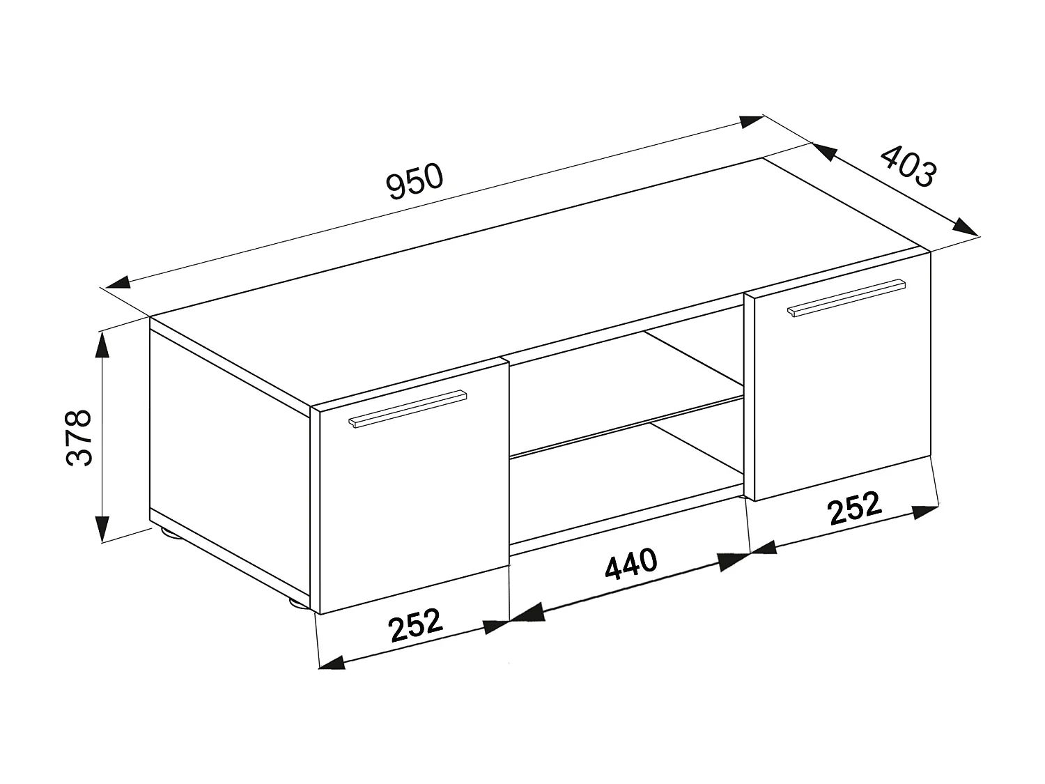TV Furniture Lowina Black H. 40 x W. 95 x D. 36 cm