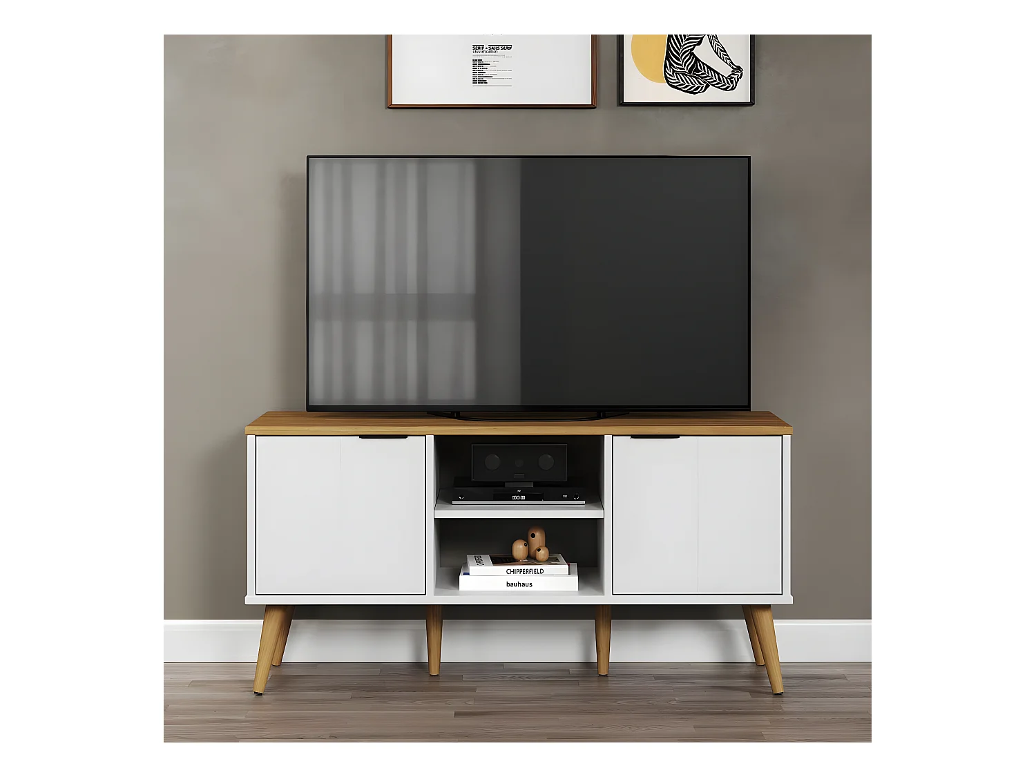 Paterno table TV blanc,miel.