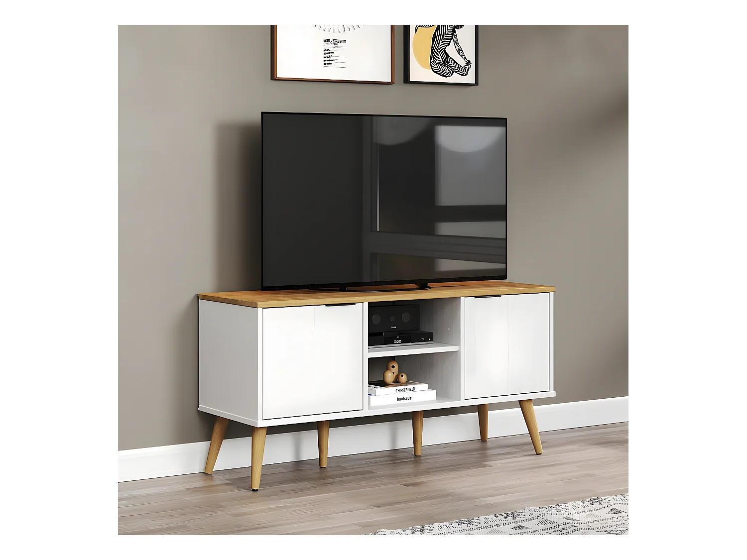Paterno table TV blanc,miel.
