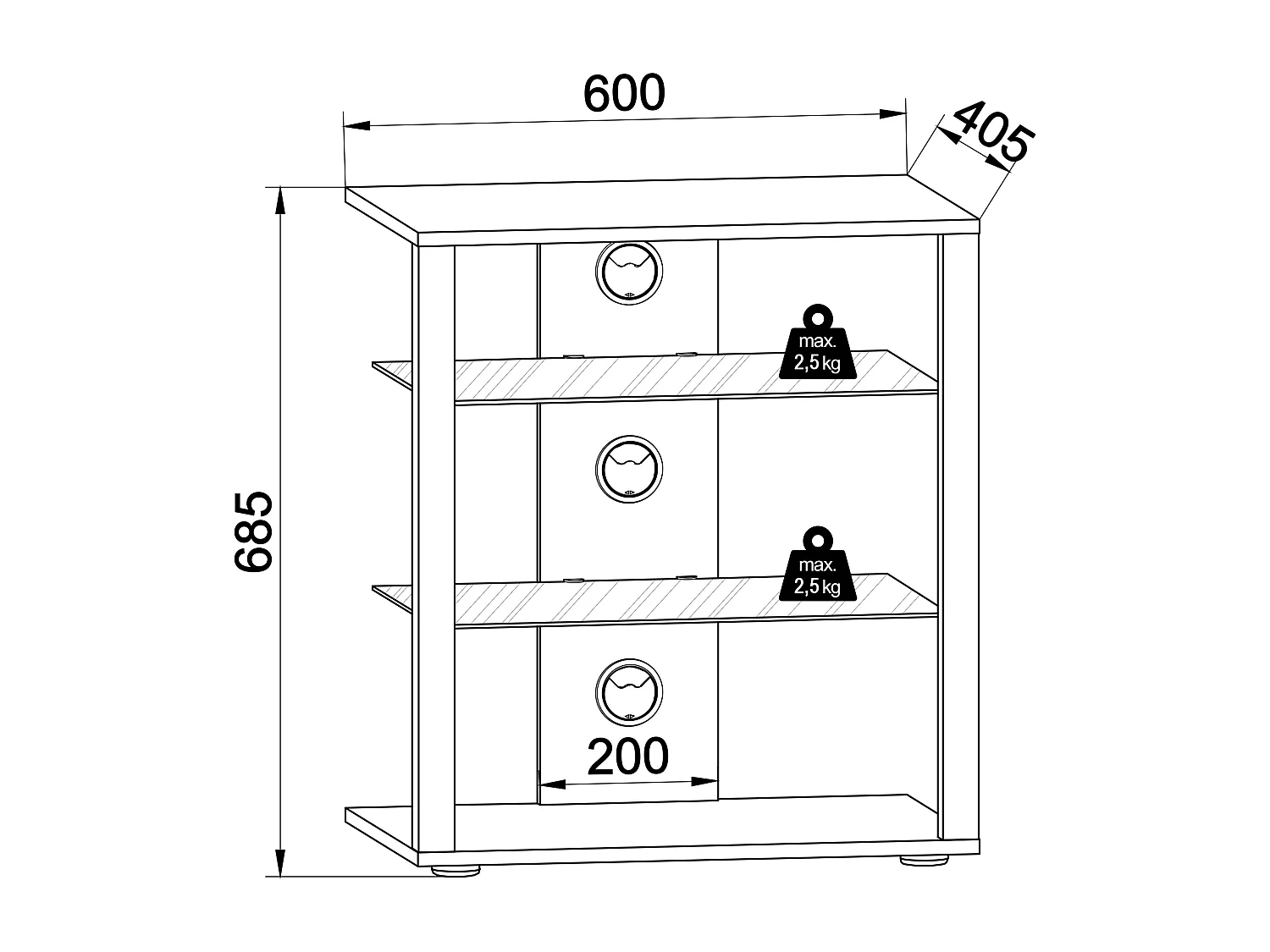 Hifi Furniture Folas Black H. 70 x W. 60 x D. 41 cm