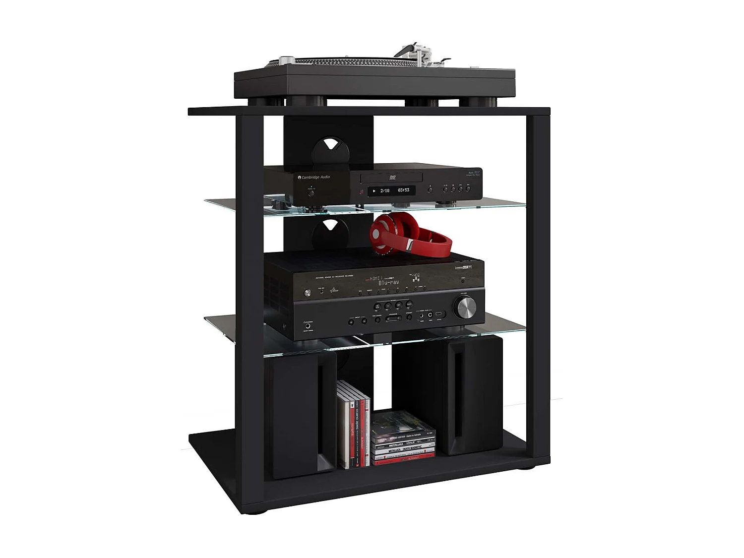 Folas meuble Hifi 3 tablettes noir.