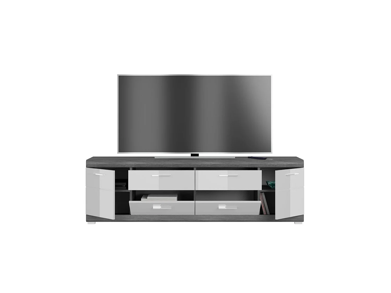 Scout table tV 2 portes, 2 tiroirs gris.