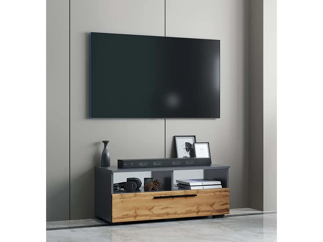 TV Furniture Arila Anthracite / honey oak H. 39 x W. 95 x D. 40 cm