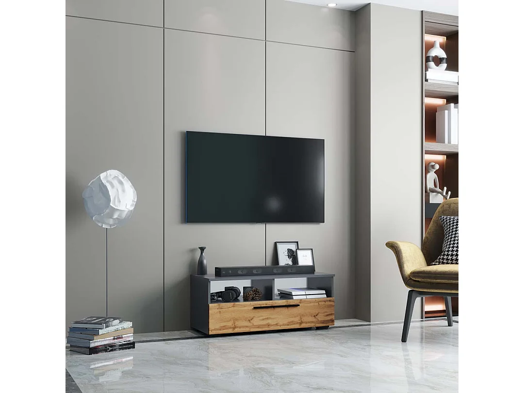 TV Furniture Arila Anthracite / honey oak H. 39 x W. 95 x D. 40 cm