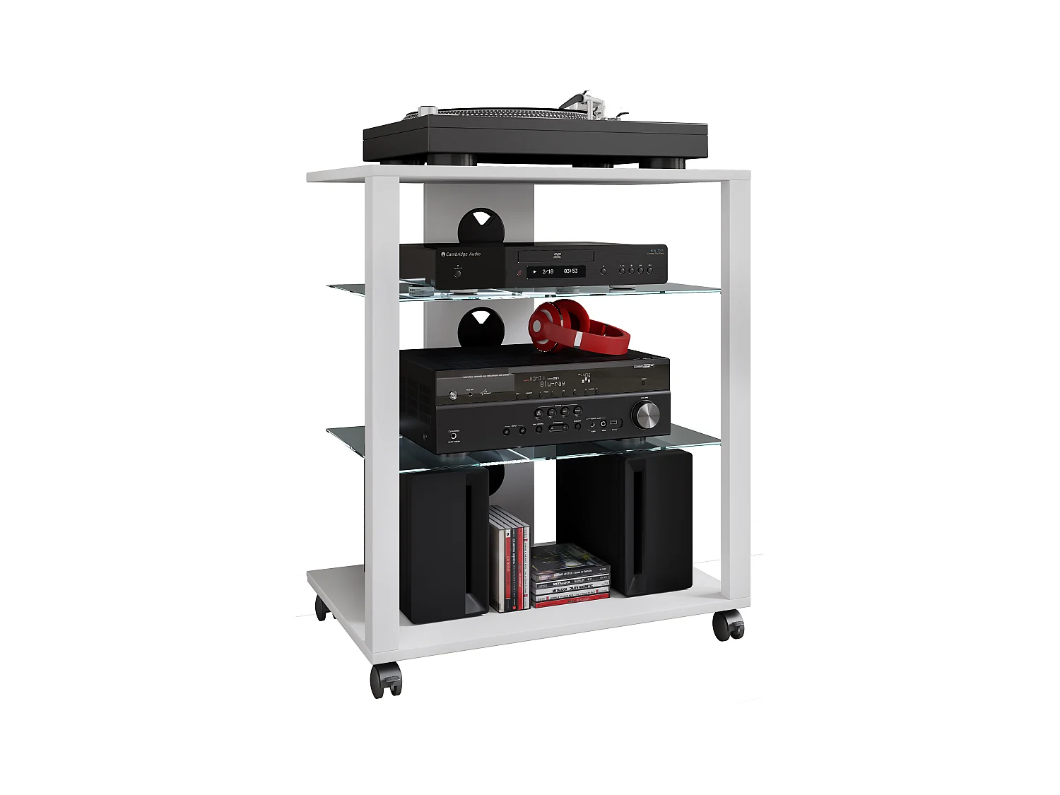 Hifi Möbel Rack Glas Phono Mediaregal Folas Rollen