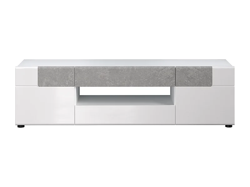Meuble TV laqué blanc et gris clair ciment Tako 153cm