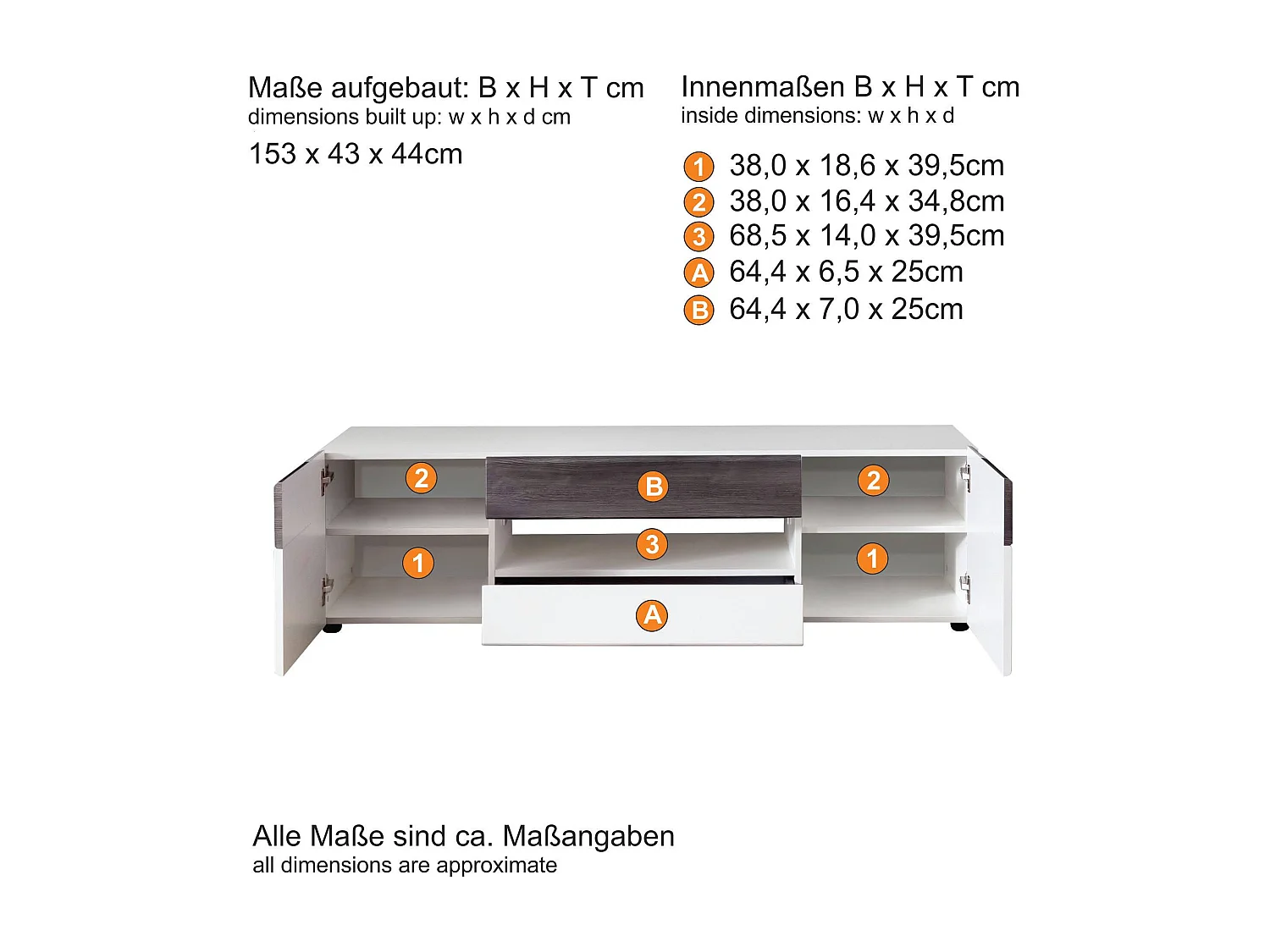 Meuble TV laqué blanc et gris clair ciment Tako 153cm