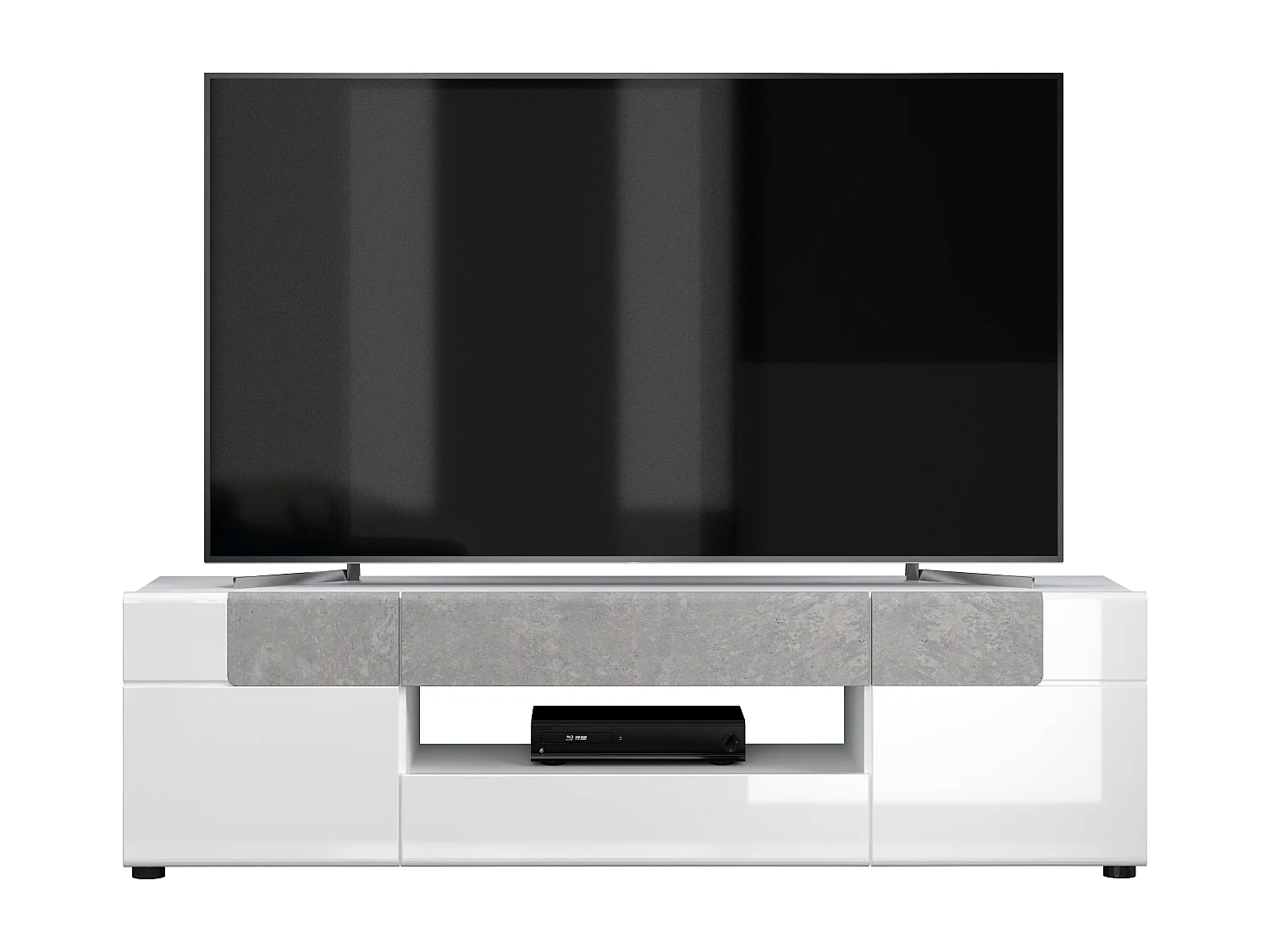 Meuble TV laqué blanc et gris clair ciment Tako 153cm
