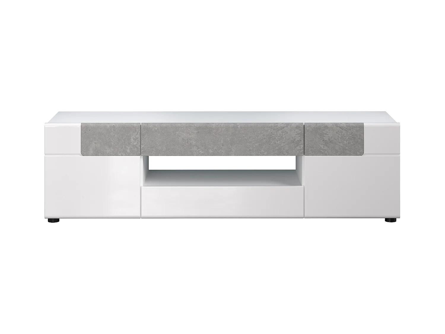 Meuble TV laqué blanc et gris clair ciment Tako 153cm